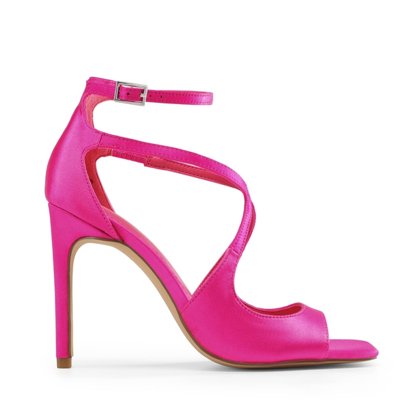 Cross Strappy Stiletto Heels - HOT PINK-SATIN - 3
